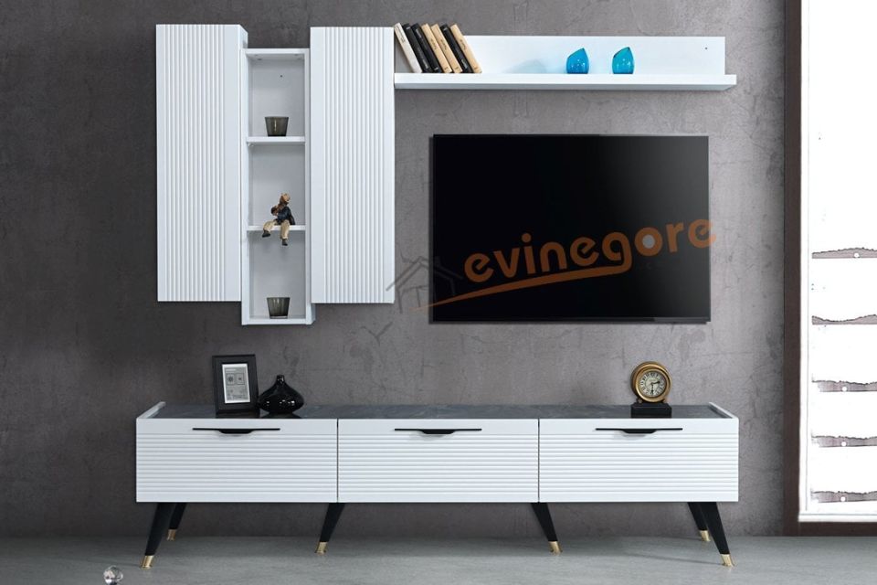Cunda Beyaz Tv Ünitesi Tv Ünite Üst Modül